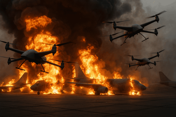 AI Generated Image mimicking the ukraine spiderweb operation attack.