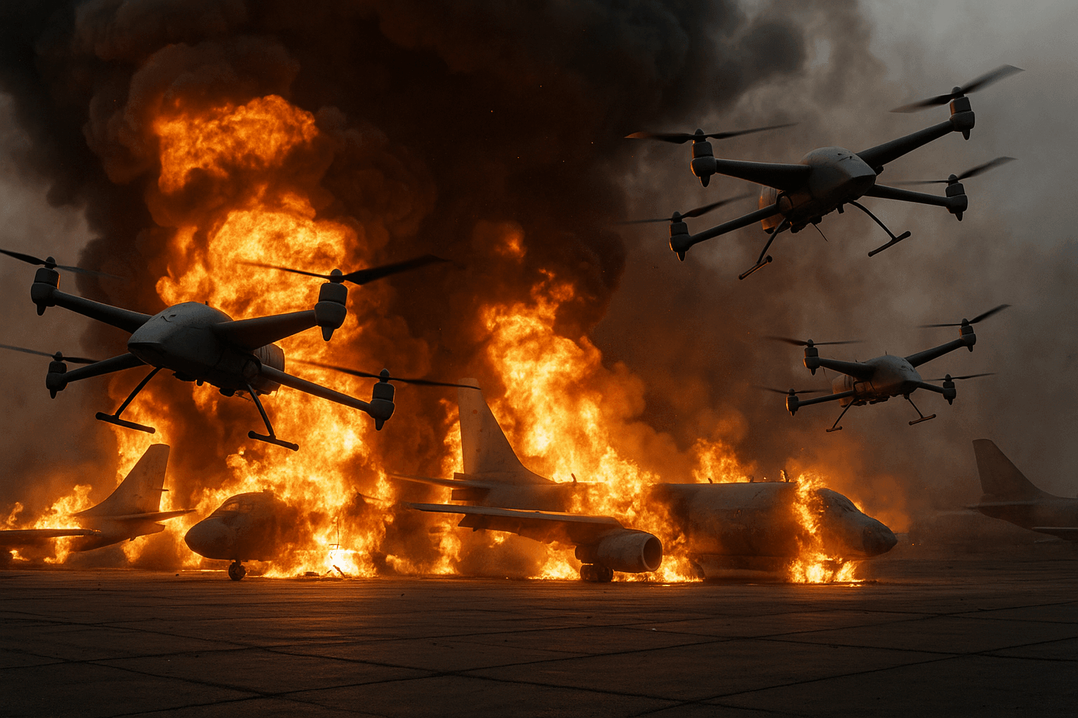 AI Generated Image mimicking the ukraine spiderweb operation attack.