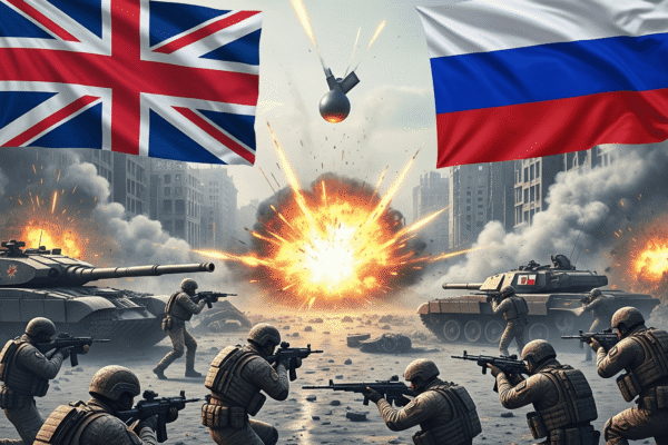 Fictional AI generated image to describe Russia UK war tensions