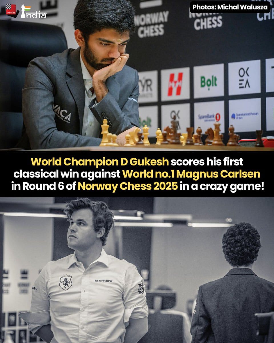 Gukesh Defeats Magnus Carlsen At Norway Chess 2025